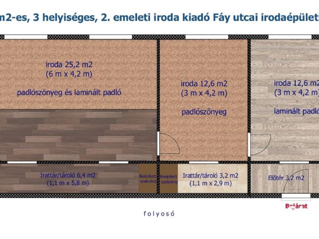 64 m2-es, három helyiséges iroda Fáy utcai irodaépületben